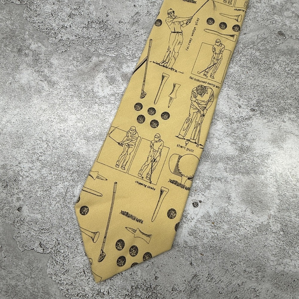 VTG Cutter & Buck Silk Tie Mens One Size‎ Gold Pointed Golf Made In USA Necktie